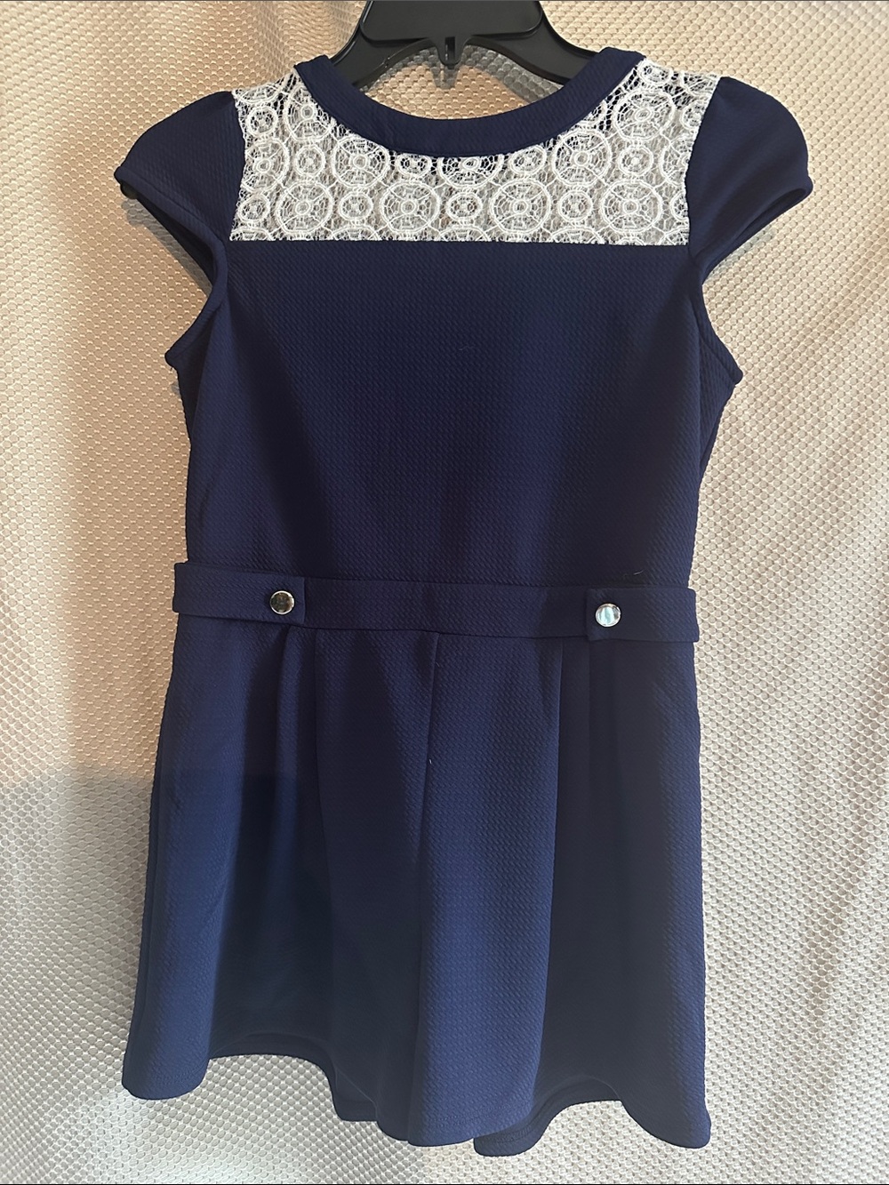 Monteau Girl Navy Blue Lace Romper  Girls 12 L Party School